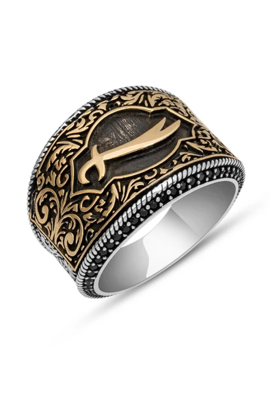 Zülfikar Kılıcı Desenli 925 Gümüş Erkek Yüzük - Resim 2