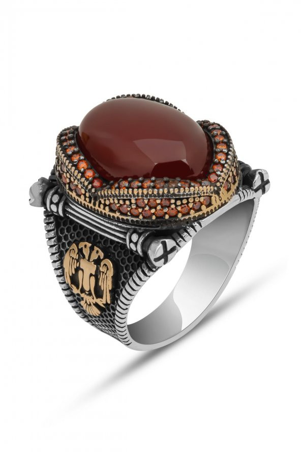 Mavi Kaplan Gözü Taşlı 925 Gümüş Erkek Yüzük - Resim 9