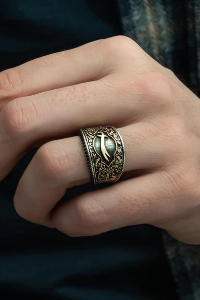 Zülfikar Kılıcı Desenli 925 Gümüş Erkek Yüzük - Resim 3