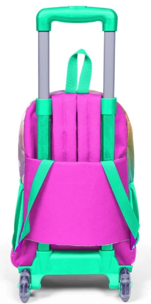 Coral High Işıklı Tekerlekli Unicorn ve Kız Çekçek Okul ve Seyahat Çantası Kız Çocuk Su Yeşili Pembe - Resim 2