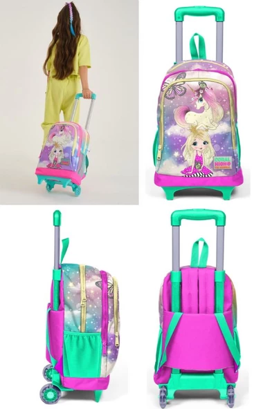 Coral High Kız Çocuk Su Yeşili Unicorn Tekerlekli Okul Çantası ve Kalemlik Seti - Resim 2