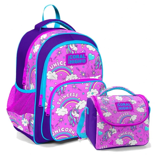 Coral High İlkokul Sırt Çantası ve Beslenme Çantası Seti - Kız Çocuk Unicorn ürün görseli