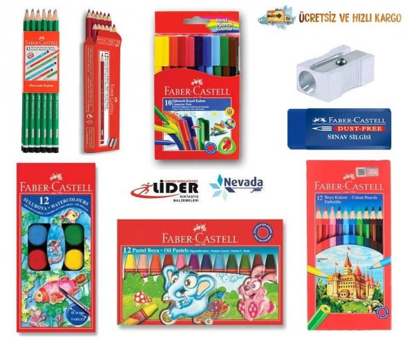 FABER CASTELL KURU SULU PASTEL KEÇELİ 12 RENK 8 PARÇA OKUL BOYA