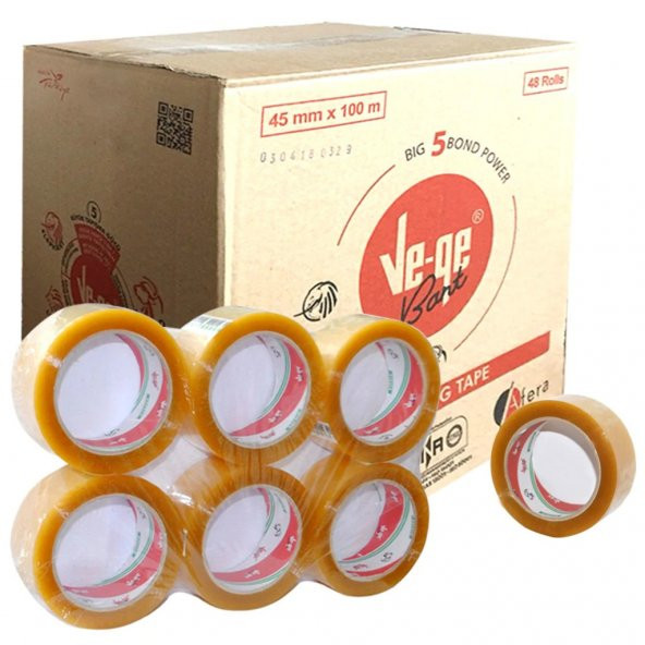 Vege 45X100 Mt. Koli Bandı Şeffaf 48Li Koli Ücretsiz Kargo