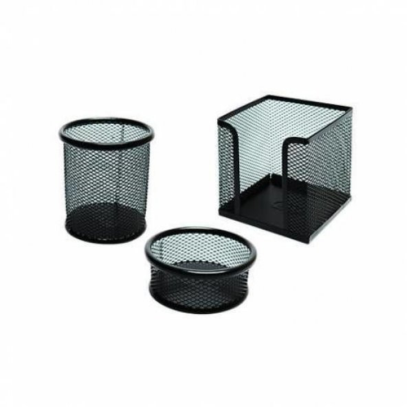 3 LÜ KALEMLİK SETİ METAL SİYAH PERFORE ürün görseli 1