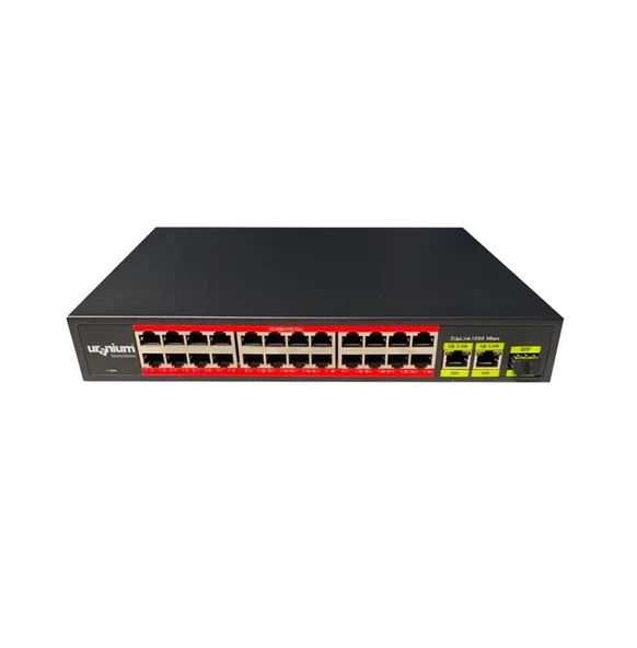 Uranium POE-2421SFP-300W 24 Port PoE + 2 Port Gigabit Uplink + 1 Port SFP Rackmount 300W PoE Swicth ürün görseli 1