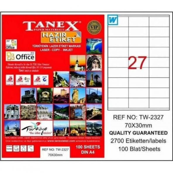 Tanex TW-2327 - 70 x 30 mm Laser Etiket 100 Adet Ücretsiz Kargo ürün görseli