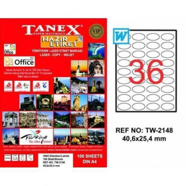 Tanex TW-2148 - 40,6 x 25,4 mm Laser Etiket 100 Adet Ücretsiz Kar