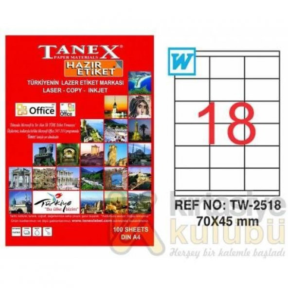 Tanex TW-2518 - 70x 45 mm Laser Etiket 100 Adet Ücretsiz Kargo ürün görseli 1