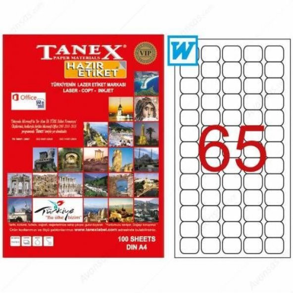 Tanex TW-2065 Etiket 38.1 mm x 21.12 mm Ücretsiz Kargo