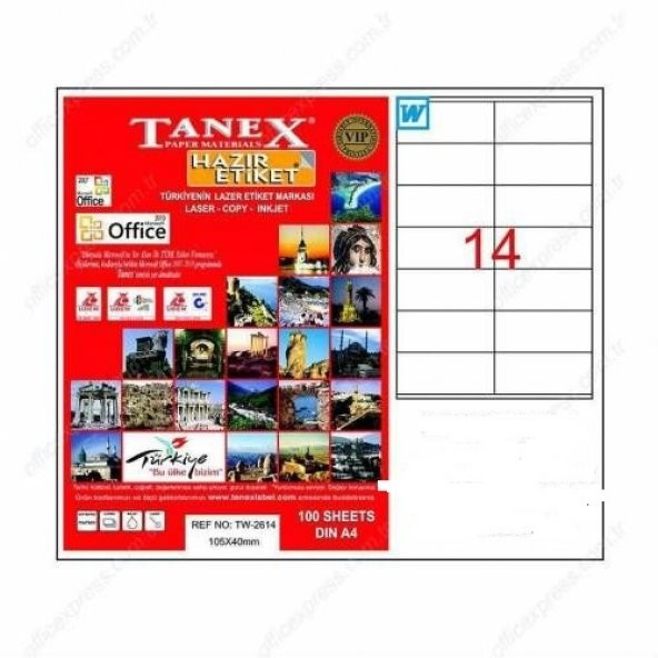 Tanex TW-2614 - 105 x 40 mm Laser Etiket 100 Adet Ücretsiz Kargo