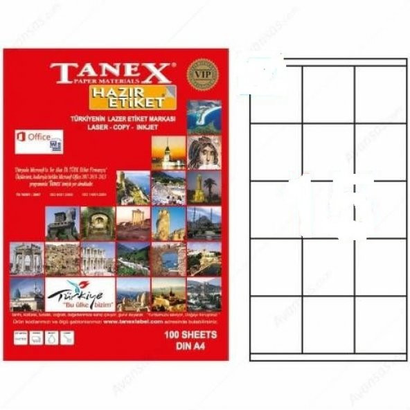 Tanex TW-2115 - 70 x 56 mm Laser Etiket 100 Adet Ücretsiz Kargo