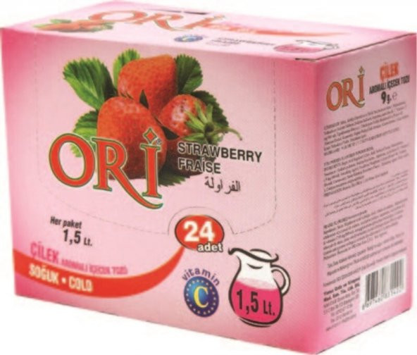 ORİ ÇİLEK AROMALI SOĞUK İÇECEK TOZU 9 GR X 24 PAKET