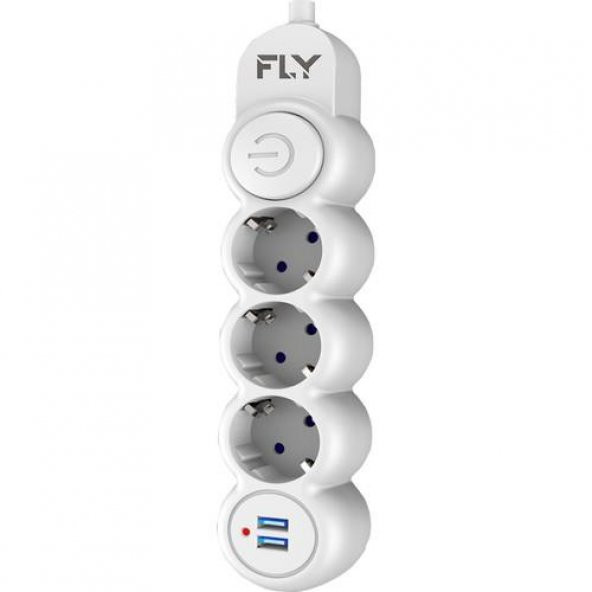 FLY Akım Korumalı Priz 3'lü, 2 Metre, 2 USB 2.1A