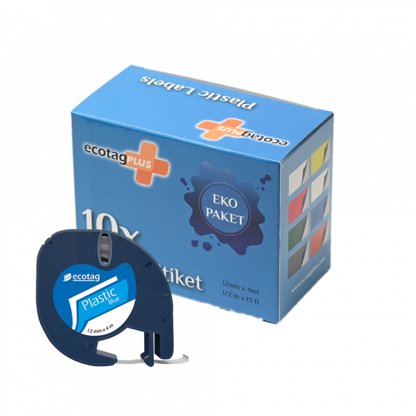 ECOTAGPLUS Dymo Letratag Muadili Thermal Plastik Şerit Etiket Mavi 10lu Eco Paket
