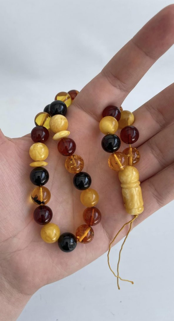 Renk Karması Doğal Kaya Damla Kehribar Tesbih 33lük 11mm 27,20 Gram ürün görseli