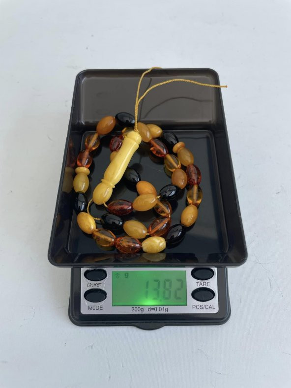 Renk Karması Doğal Kaya Damla Kehribar Tesbih 33lük 11,7x7,5mm 13,80 Gram - 8