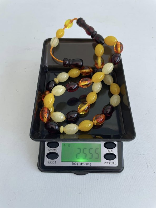 Renk Karması Doğal Kaya Damla Kehribar Tesbih 33lük 12,5x9mm 25,50 Gram - 9