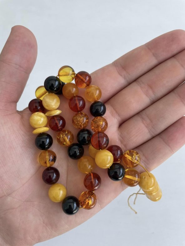 Renk Karması Doğal Kaya Damla Kehribar Tesbih 33lük 11mm 27,20 Gram - Resim 3