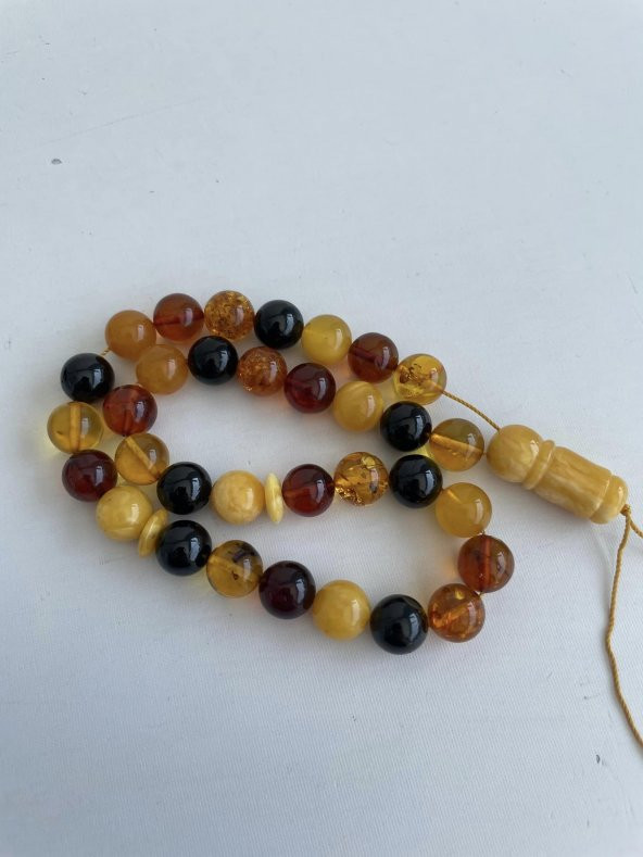 Renk Karması Doğal Kaya Damla Kehribar Tesbih 33lük 11mm 27,20 Gram - Resim 4