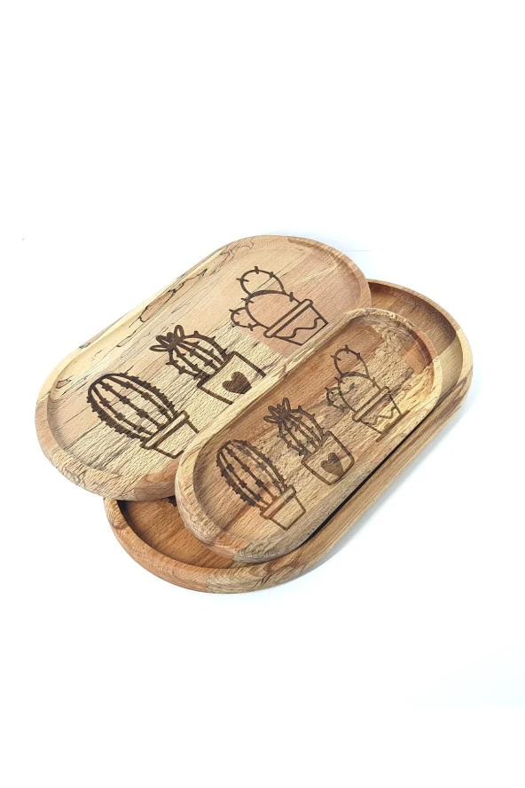 Doğal Ahşap Kayın Ağacı 3'lü Sunum Tepsisi