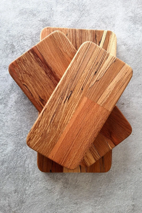 Kayın Kesme Tahtası 3 Parça Sunum Seti Servis Tabağı Kahvaltı Tabağı Doğal - 3