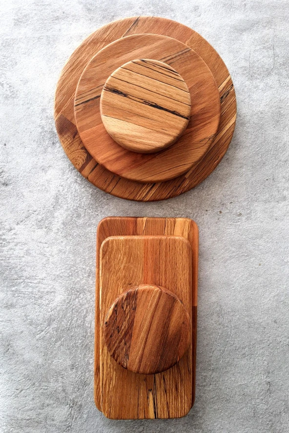 Kayın Tabak Seti Sunum Seti Kesme Tahtası 6 Parça Çeyizlik Sunum Seti