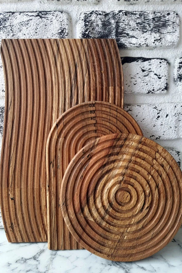 Servis Tabağı Yemek Tabağı Ahşap Sunum Tahtası 3 Parça Set