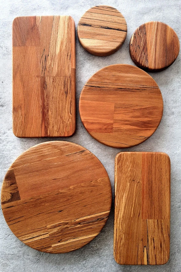 Kayın Tabak Seti Sunum Seti Kesme Tahtası 6 Parça Çeyizlik Sunum Seti - 2