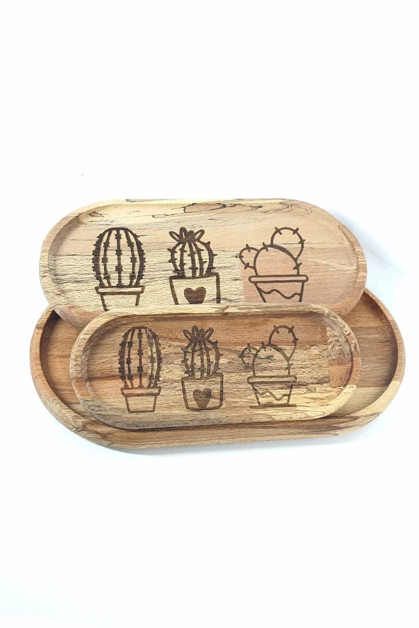 Doğal Ahşap Kayın Ağacı 3'lü Sunum Tepsisi - 3