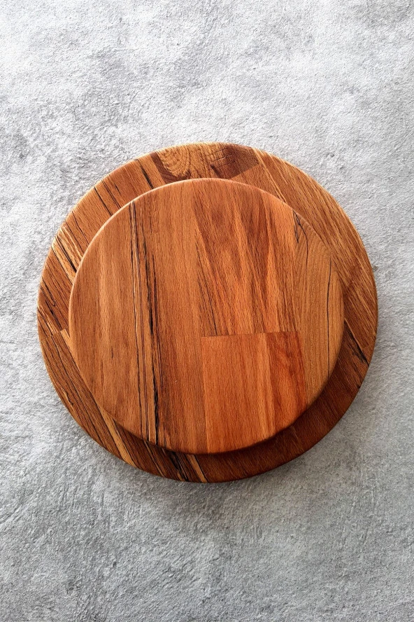 Servis Tabağı Kayın Tabak 2'li Kesme Tahtası Kahvaltı Tabağı - 3