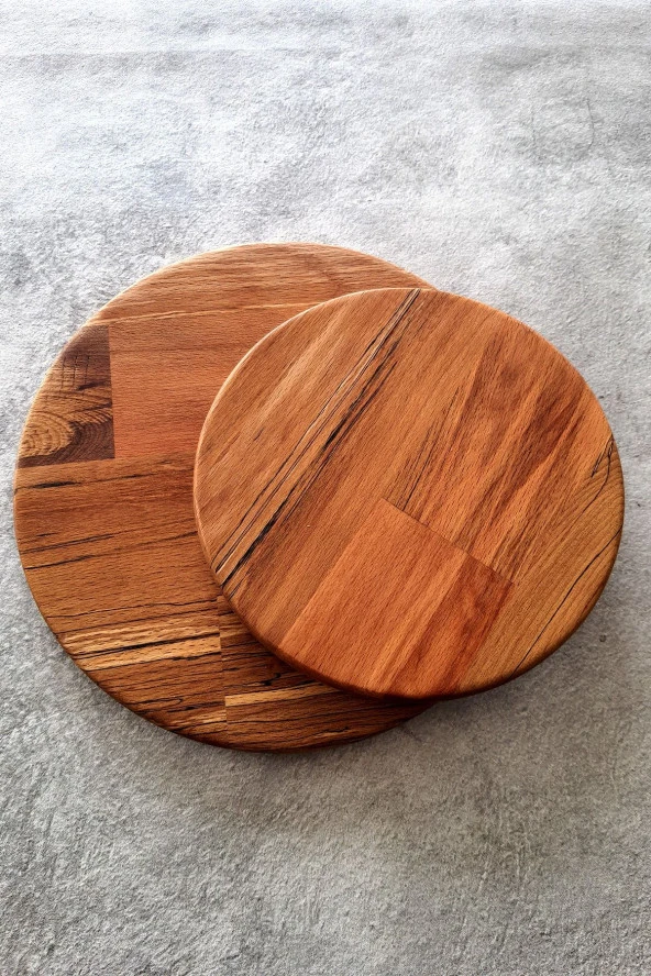 Servis Tabağı Kayın Tabak 2'li Kesme Tahtası Kahvaltı Tabağı - 4