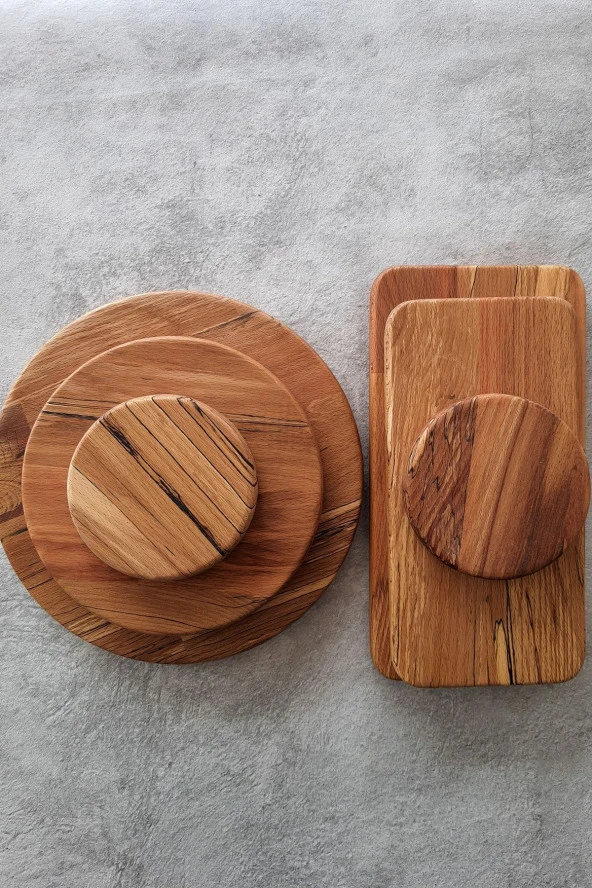 Kayın Tabak Seti Sunum Seti Kesme Tahtası 6 Parça Çeyizlik Sunum Seti - 4