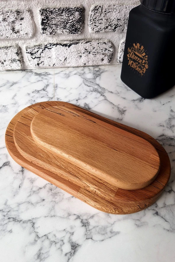 Kesme Tahtası Sunum Tabağı Servis Tabağı Ahşap Kesme Tahtası Kayın Ağacı 3 Parça Set - 2