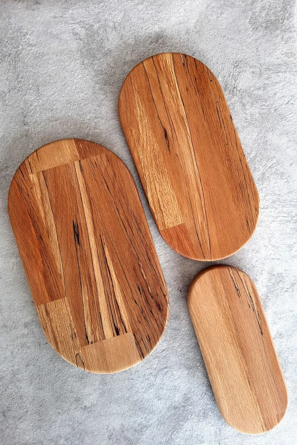 Kesme Tahtası Sunum Tabağı Servis Tabağı Ahşap Kesme Tahtası Kayın Ağacı 3 Parça Set - 3