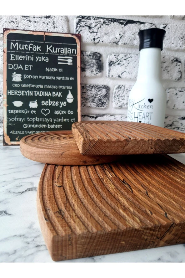 Servis Tabağı Yemek Tabağı Ahşap Sunum Tahtası 3 Parça Set - 4
