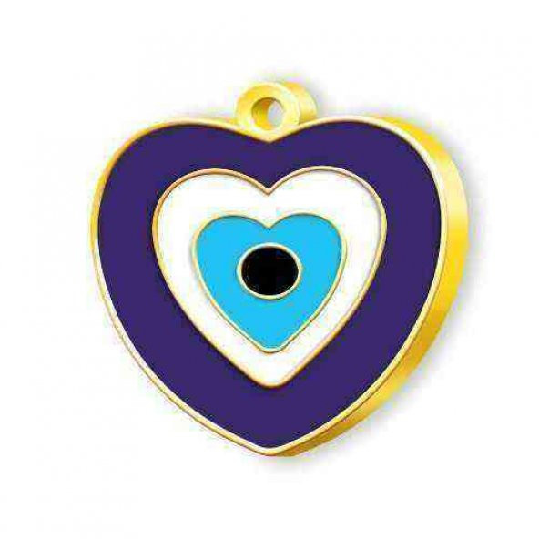 Altın Kaplama Nazar Boncuğu Büyük Künye - Mavi ürün görseli 1