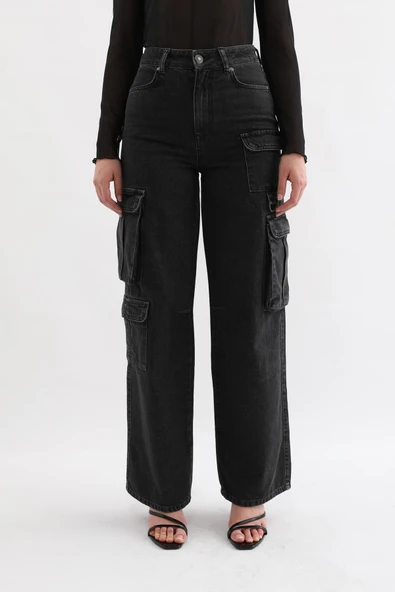 Kadın Kargo Cepli Jean Pantolon Antrasit - 9
