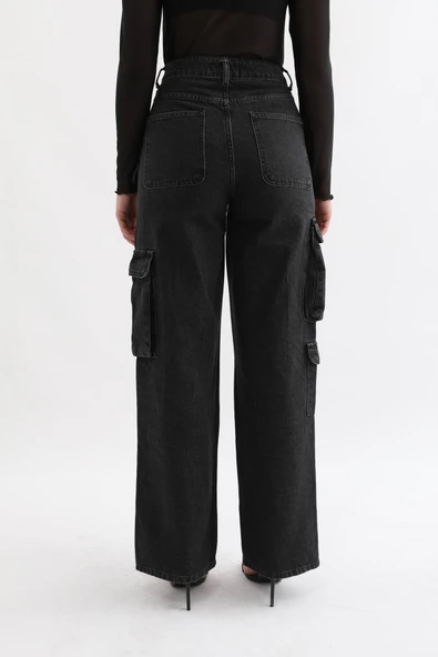 Kadın Kargo Cepli Jean Pantolon Antrasit - 10