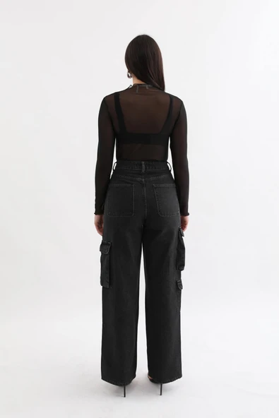 Kadın Kargo Cepli Jean Pantolon Antrasit - 7