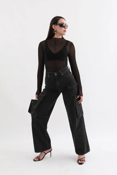 Kadın Kargo Cepli Jean Pantolon Antrasit - 2