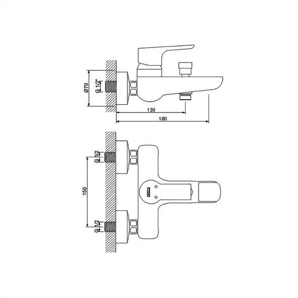 921511N Newarc Natural Banyo Bataryası Krom - 2
