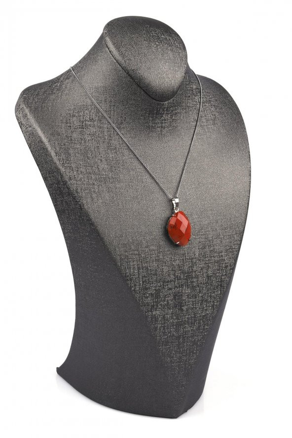 Red Jasper Doğal Taş Gümüş Renkli Kolye - 2