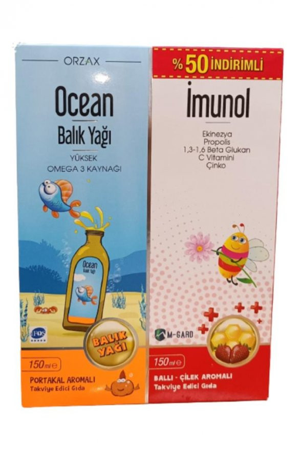 Ocean Balık Yağı Şurubu Portakal Aromalı 150 Ml + Imunol Şurup Ballı-Çilek Aromalı 150 Ml 2 li Avantaj Paketi
