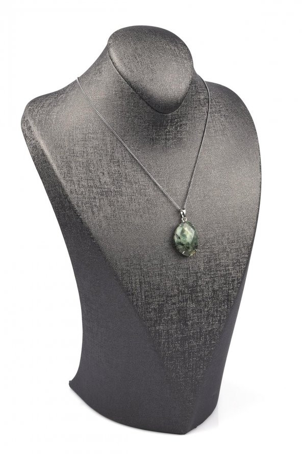 Prehnite Doğal Taş Gümüş Renkli Kolye - Resim 2