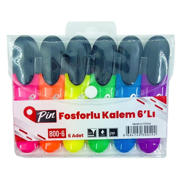 Pin Fosforlu Kalem 800 Canlı Renkler 6 Renk Set Blisterli