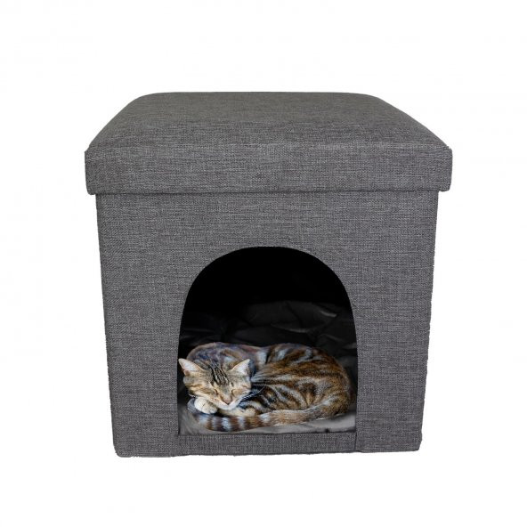 T.Concept Katlanabilir,Minderli Kedi Köpek Kulübesi Koyu Gri - 2