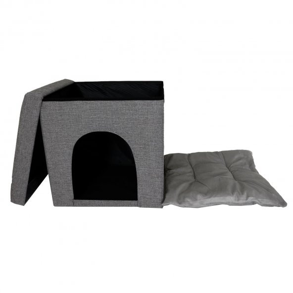 T.Concept Katlanabilir,Minderli Kedi Köpek Kulübesi Koyu Gri - 3