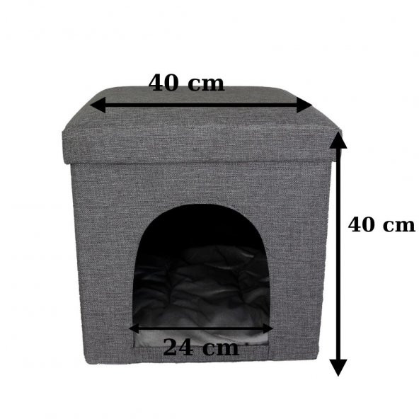 T.Concept Katlanabilir,Minderli Kedi Köpek Kulübesi Koyu Gri - 6