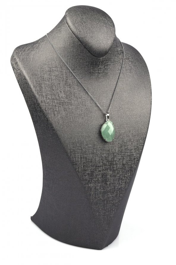 Aventurin Doğal Taş Gümüş Renkli Kolye - Resim 2